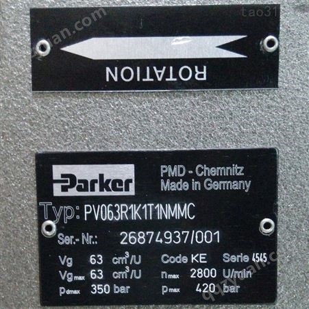 进口美国parker派克柱塞泵PV063系列PV063R1K1T1NMMC