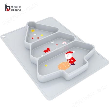 定款圣诞礼品硅胶儿童餐盘分格-圣诞树宝宝辅食碗-儿童硅胶餐盘B113 bsilicone