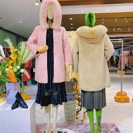 DJFF颗粒羊剪绒大衣女款2021冬设计师品牌折扣女装外套新品尾货批发