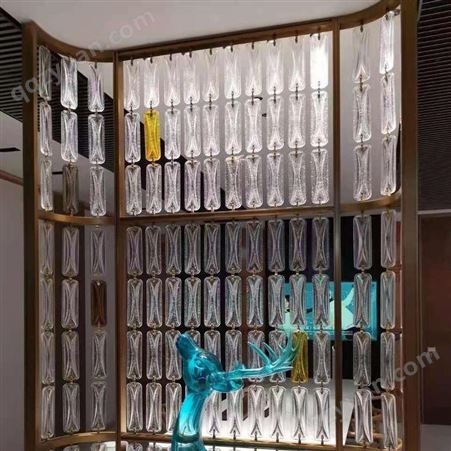 水晶玻璃装饰 水晶幕墙屏风定制 长条形挂片搭配不锈钢金属扣