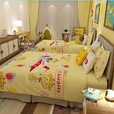 儿童方棉织品定制 酒店儿童房窗帘定制 北京学生宿舍被罩床单 北京幼儿园床单被罩
